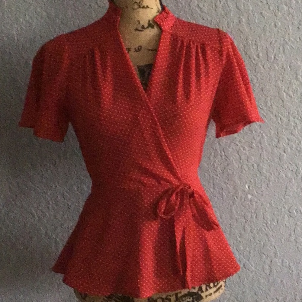 Red and White Polka Dot Wrap Top